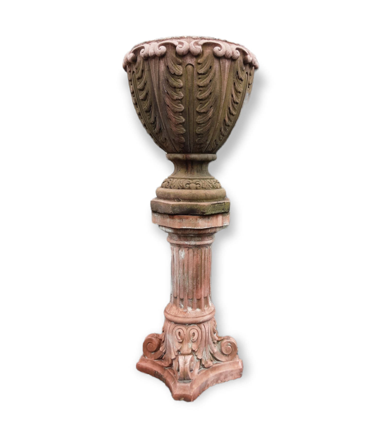 Red Antique Concrete Garden Urn Planter with Concrete Base