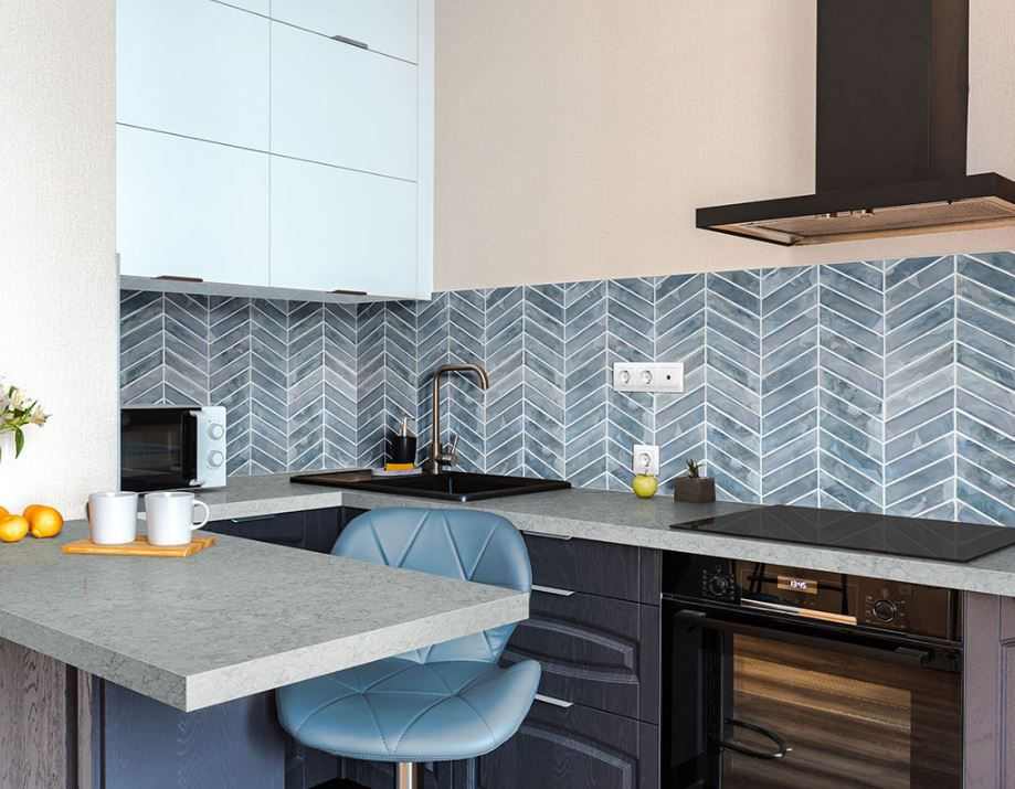 Thumbnail: BLUE SHIMMER CHEVRON  GLASS TILE -  12.3 sq.ft/box