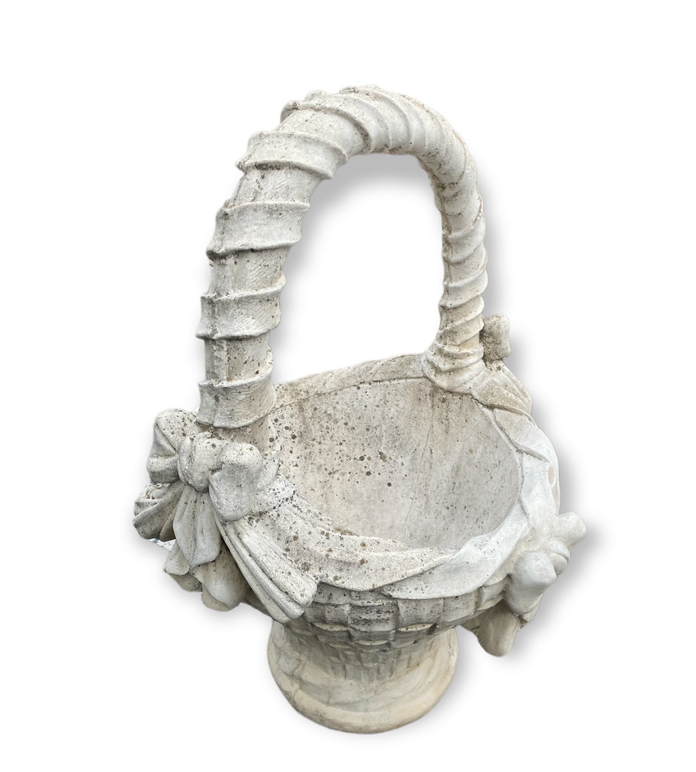 White Antique Concrete Basket Planter