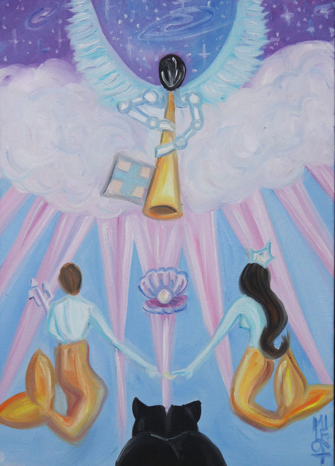 MILFONT
 Robotisme Mystique | Arcano XX |  O Julgamento | 2023
Artificial Intelligence
robots
droids
robôs
inteligência artificial
tarot
arcano

A carta "O Julgamento" no Tarot é uma das cartas mais ricas em simbolismo e significado. Ela representa uma chamada à reflexão profunda, avaliação e um momento crucial de tomada de decisão.
Aqui o androide decide por nós, após anos desenvolvimento e coleta de informações a máquina torna-se detentora do saber. De forma intrínseca o conhecimento de toda a humanidade vê-se atrelado à ela nos tornado dependentes de seu discernimento.
A pantera negra representa o inconsciente,  aquele saber ao qual nós mesmos não temos acesso direto  mas que de certa forma ainda interfere em nossa existência e está além da máquina porque não pode ser repassado. 

Uma das imagens mais icônicas associadas a esta carta é a de pessoas emergindo de caixões, sugerindo a ideia de renascimento e ressurreição. Isso simboliza a oportunidade de deixar o passado para trás e começar de novo, com um senso renovado de propósito e direção. Aqui as pessoas são seres aquáticos, submersos pois a água representa a emoção, característica humana. Os raios que surgem da anunciação robótica são cor-de-rosa, cor que na cultura ocidental refere-se ao amor.
O renascimento se dá através do sentir.
Com o advento da Inteligência Artificial como um super cérebro, uma supremacia racional da máquina surge dando  destaque para o que nos diferencia da espécie criada pelo homem, o que nos torna humanos. 
O que em contrapartida ressalta a parte emocional e o quanto ela influência nosso nosso “ser’
Os serem aqui representados estão conectado por uma onda de energia quase imperceptível, o que chamamos de energia vital. 

Ao centro se pode observar uma pérola em uma ostra, em posição de destaque como que contemplada pela figuras aquáticas. A formação da pérola a partir da irritação de um grão de areia pode ser vista como uma metáfora para a imperfeição da natureza humana. Assim como a ostra transforma uma imperfeição em algo valioso, os seres humanos também podem crescer e se tornar melhores a partir de desafios e dificuldades. Representa a ideia de que a beleza e a excelência podem surgir de experiências desafiadoras e adversas. Escondida no interior da ostra,  a pérola simboliza a riqueza interior que todos nós possuímos. Ela nos lembra de que, às vezes, nossos tesouros mais valiosos estão escondidos profundamente dentro de nós mesmos, esperando para serem descobertos.


Como o próprio nome da carta sugere, "O Julgamento" representa a necessidade de avaliação e análise. Isso pode se referir a uma avaliação crítica de nossas ações passadas e escolhas de vida, bem como a um julgamento sobre como seguir em frente.  Simboliza um momento crucial de tomada de decisão. Uma encruzilhada em que se precisa escolher um caminho. É importante considerar cuidadosamente as opções e as consequências das escolhas.

 A Inteligência Artifcial e a robótica evoluem à passos largos em contraponto à sua regulamentação.
Quais serão as consequências futuras e ainda imprevisíveis desse crescimento exponencial?

