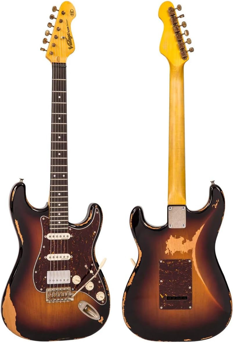 Miniature : GUITARE ELECTRIQUE VINTAGE V6HMRSSB - V6HSS - ICON AGED RELIC SUNSET SUNBURT