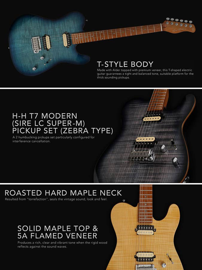 Miniature : GUITARE ELECTRIQUE SIRE T7FM FLAMED MAPLE TOP TRANSPARENT BLACK