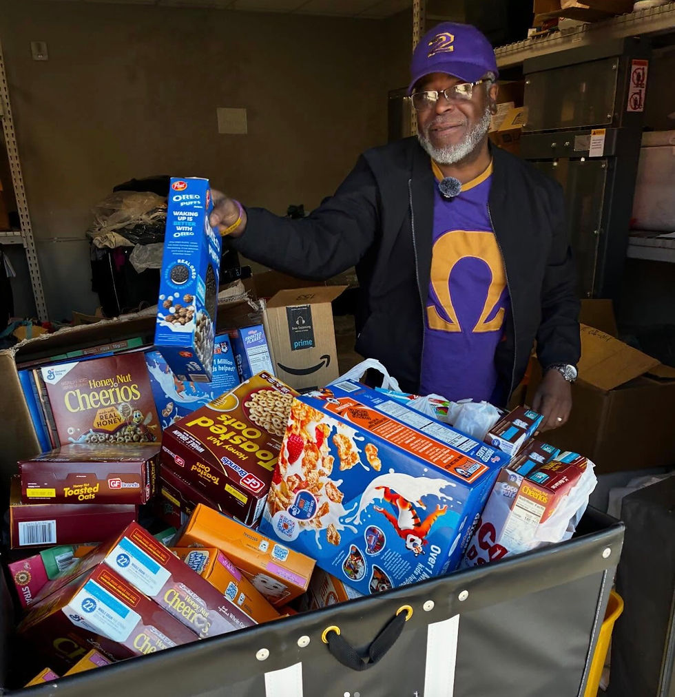 Xi Omega Provides Over 200 Boxes of Cereal to The Day Center