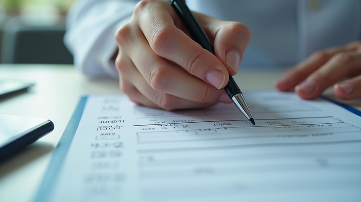 Close-up view of a doctor’s hand writing a prescription