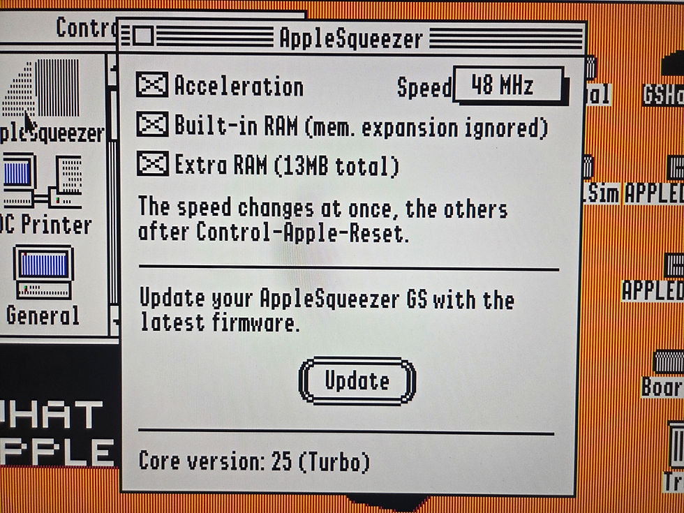 The AppleSqueezer control panel, set to 48 MHz