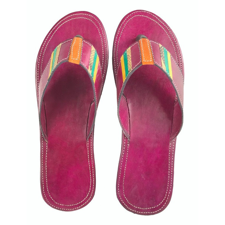 Thumbnail: Women's Leather Sandals (Red w/Multicolored Stripes)