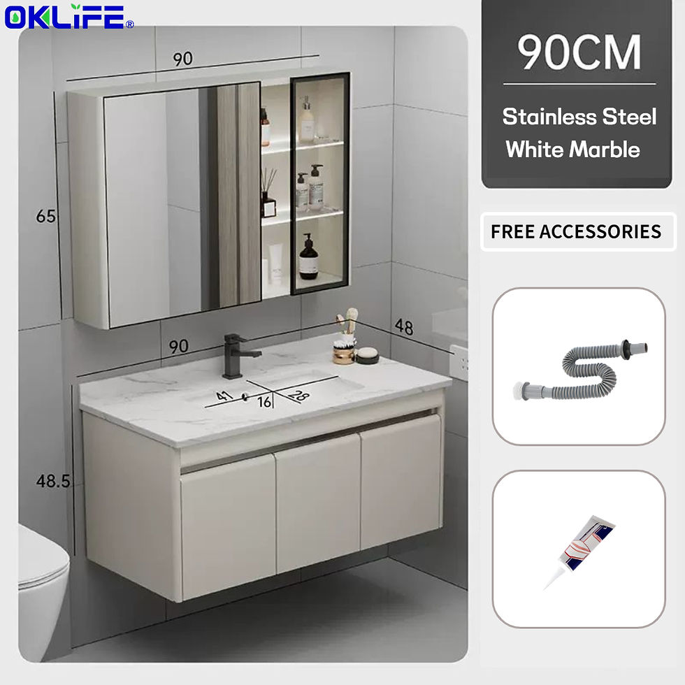 Thumbnail: [OKLIFE®]SUS 304 Stainless Steel White Bathroom Mirror Caninet Set