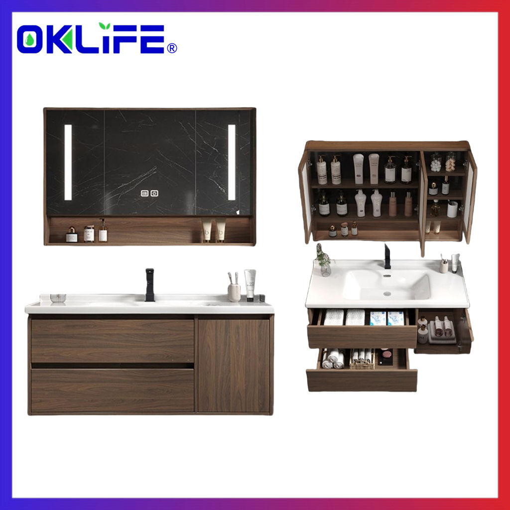 [OKLIFE®]Smart mirror cabinet solid wood bathroom cabinet set