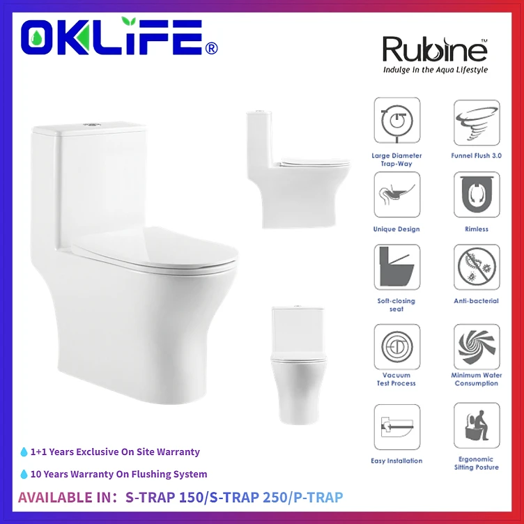 Rubine PF-106 One-Piece Toilet with Soft-Close Seat