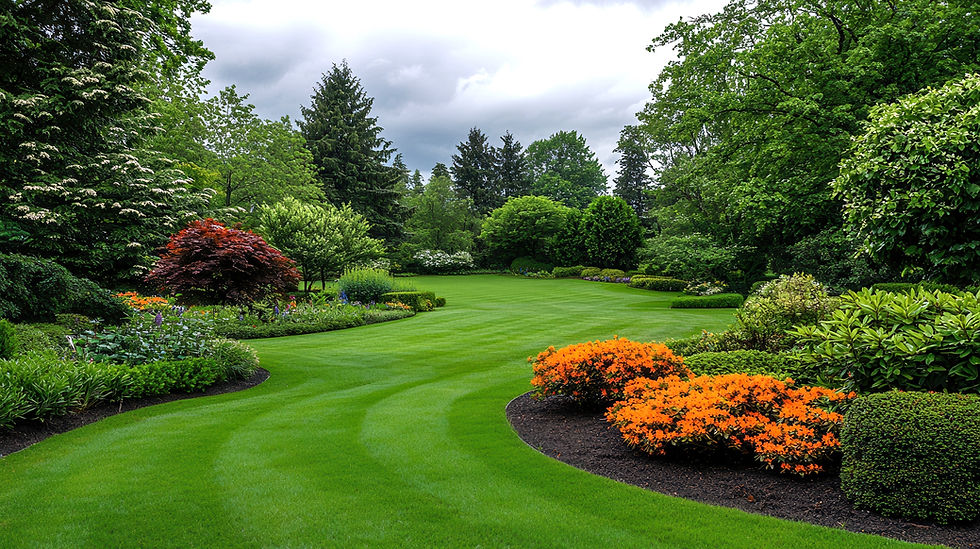 Lawn with flower beds