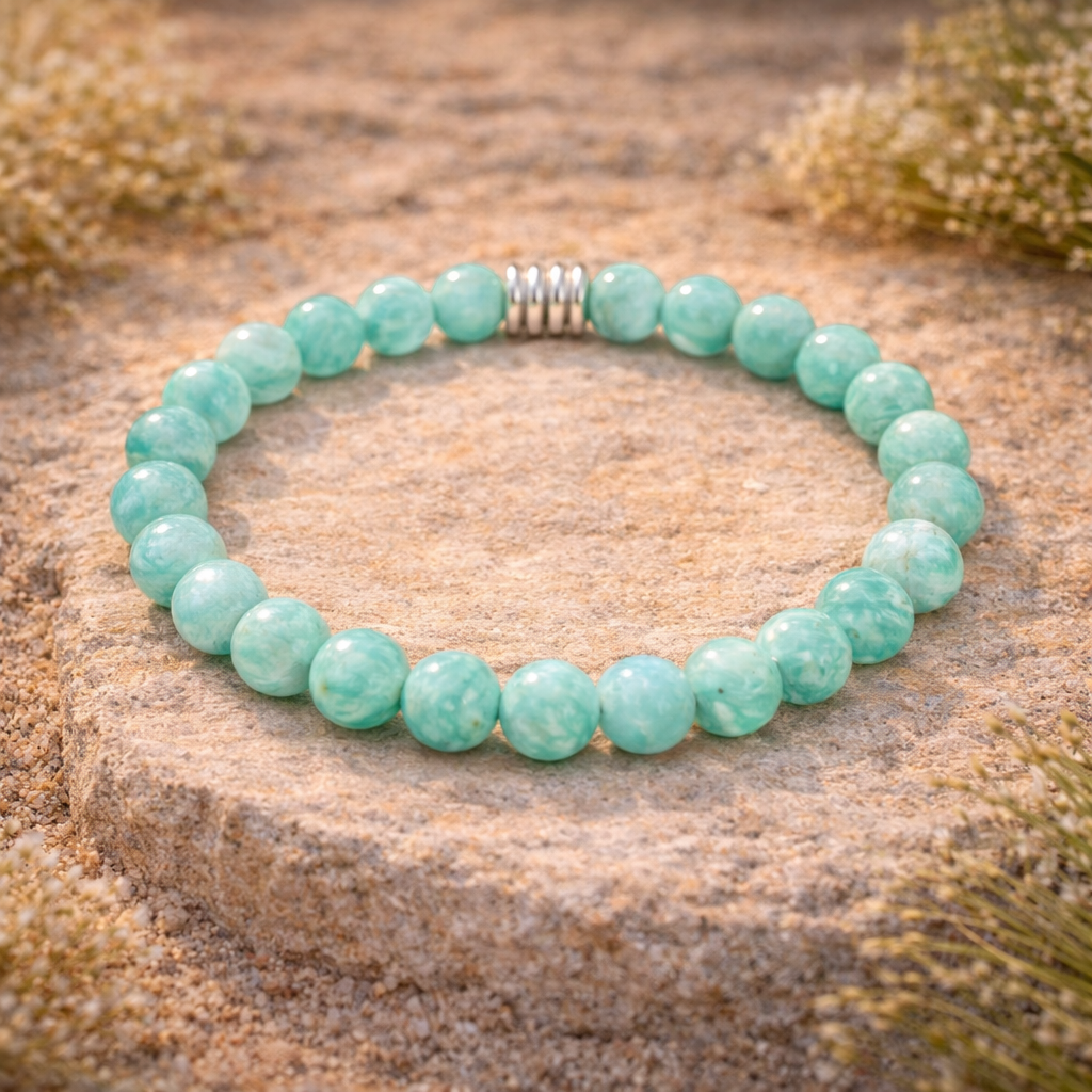 Bracelet Amazonite Naturelle 8 mm – Apaisement et Harmonie