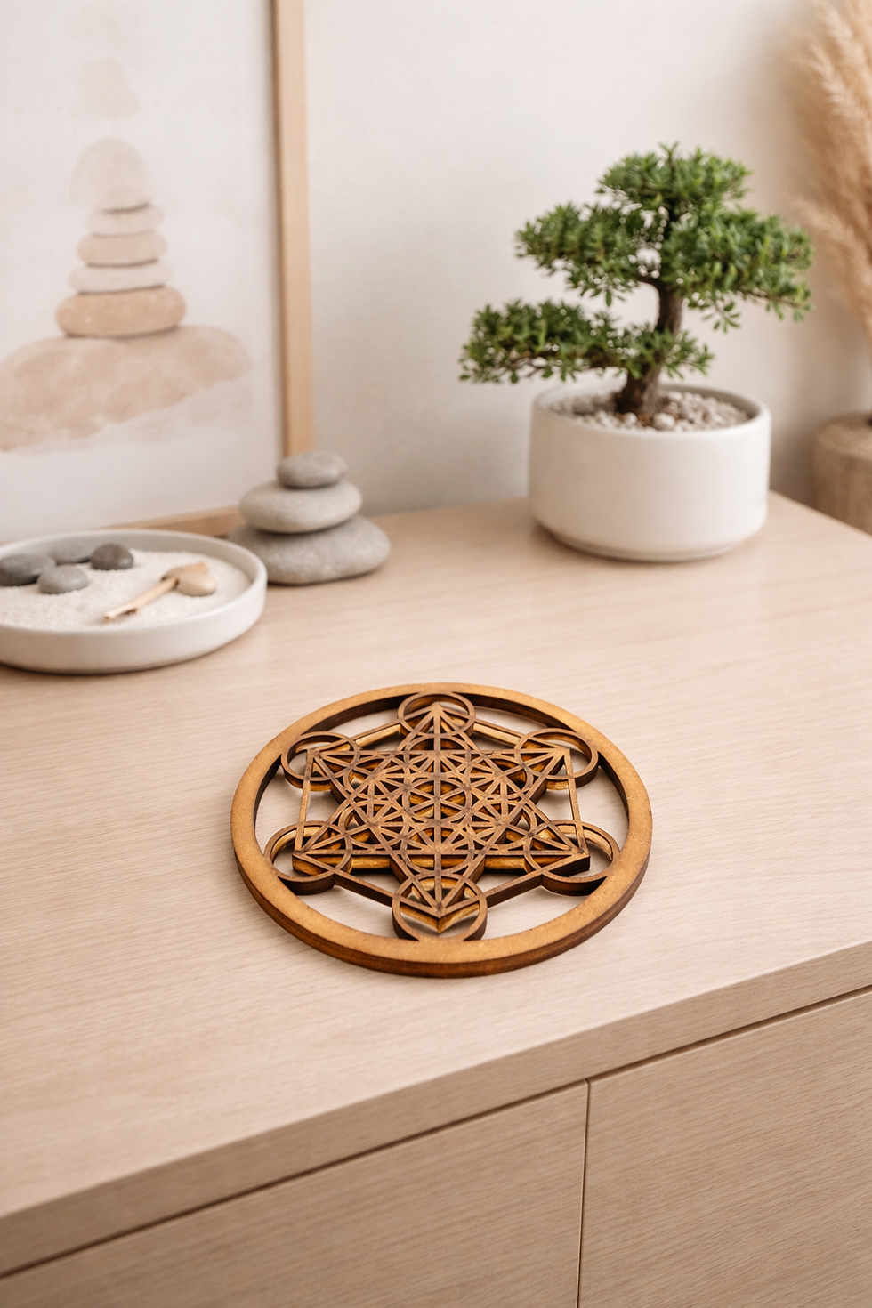 Miniature : Support Cube de Metatron en bois – Géométrie sacrée 10 cm