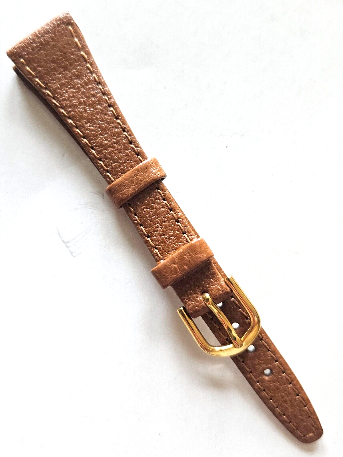16mm - Tan Pigskin Genuine Leather Watch Band - ( Gold Buckle )