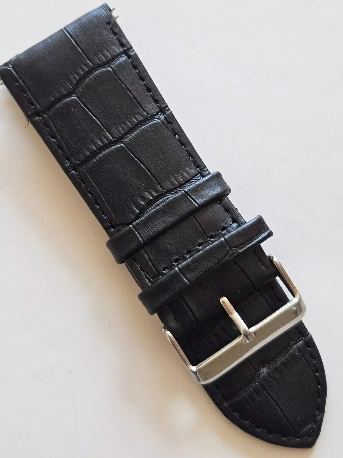 30mm - Black Alligator Pattern Leather Watch Band - ( Silver Buckle/pins)