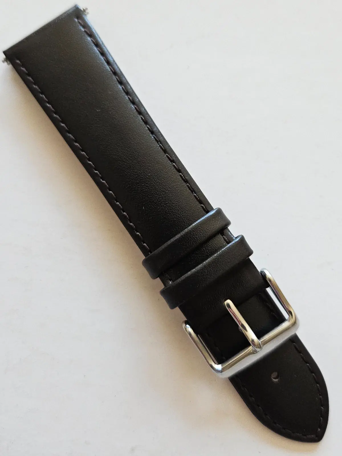 22mm / Long - Classic Style Dark Brown Leather Watch Band - ( Silver Buckle / w