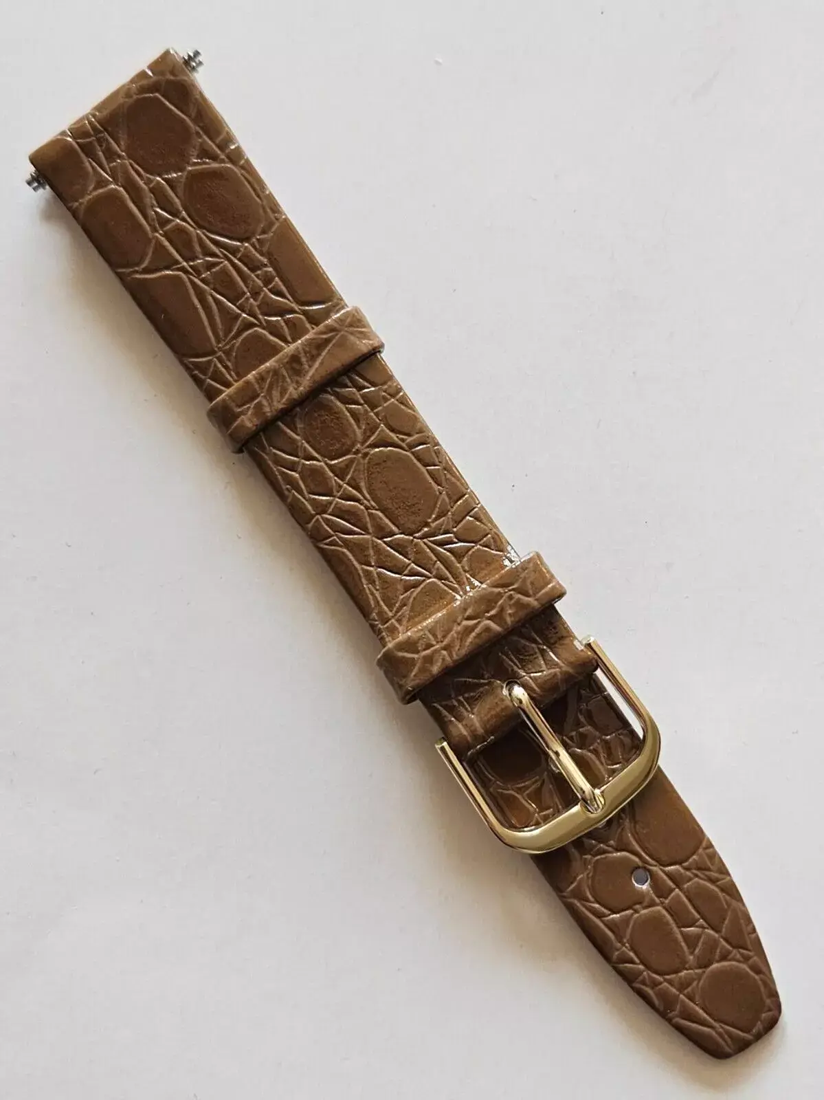 Dozen - 18mm - Light Brown / Croco Pattern Leather Watch Band - ( Gold Buckle