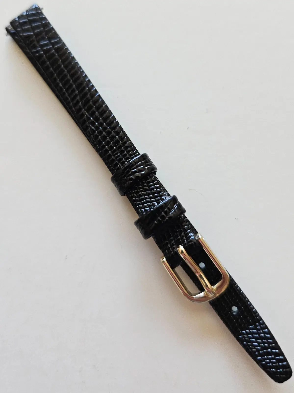 8mm - Black Lizard Pattern Smooth Leather Watch Band - ( Gold Buckle / w Pins )