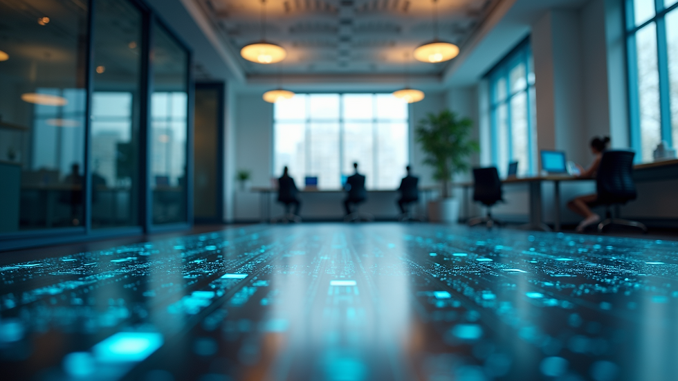 High angle view of a modern office with digital connections