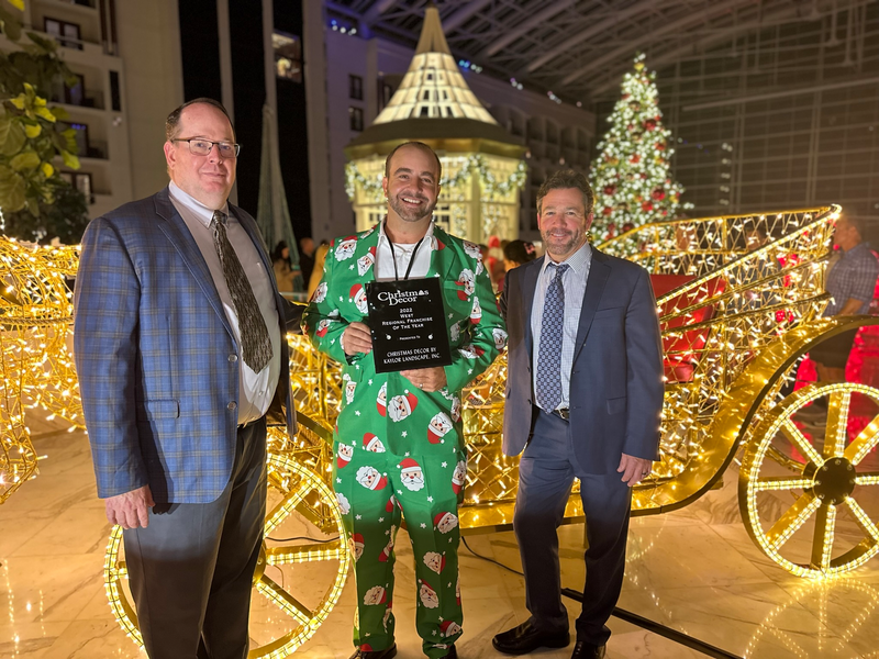Christmas Decor by Kaylor Landscape team members with a regional franchise award