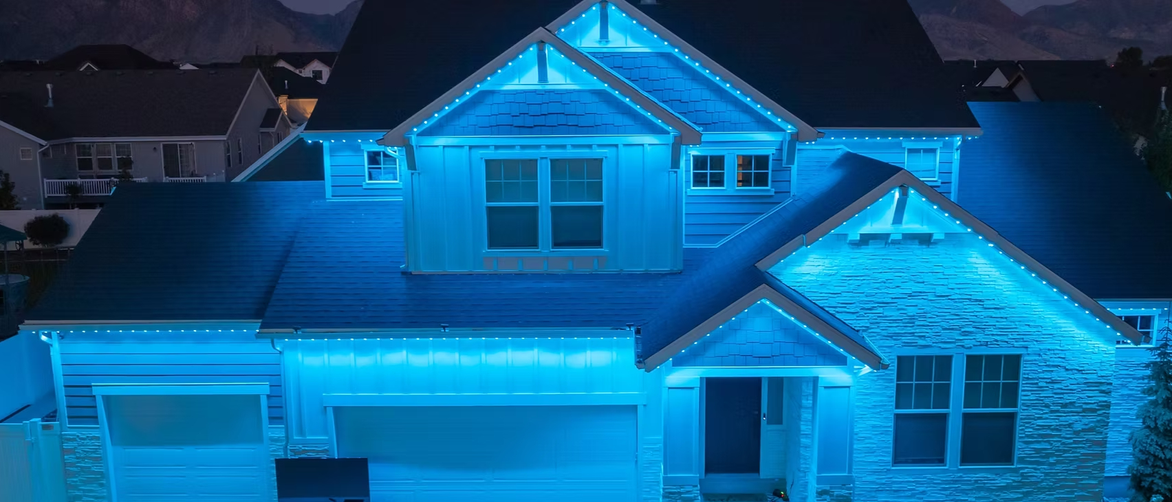 Home with permanent lighting set to icy blue