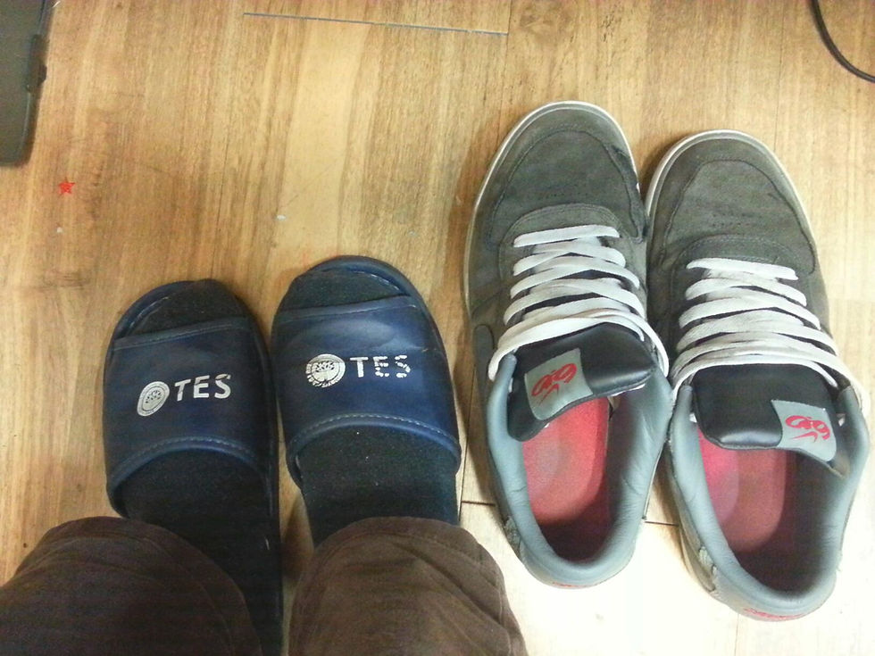working in slippers