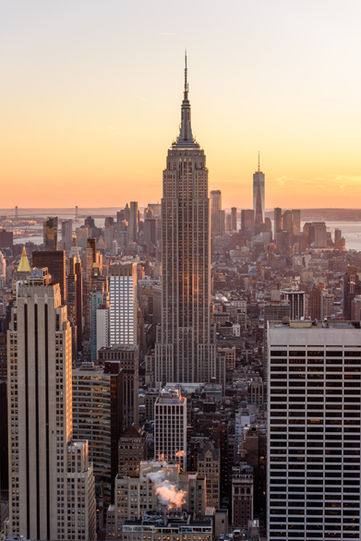 New York City - USA. View to Lower Manhattan downtown skyline with famous Empire State Bui