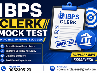 IBPS Clerk mock test interface showing structured online practice exams with quantitative aptitude, reasoning ability, and English language sections. Designed for banking aspirants to simulate real exam conditions, improve time management, and enhance accuracy through full-length tests and topic-wise practice sets, helping students prepare effectively and boost their confidence for competitive banking examinations.