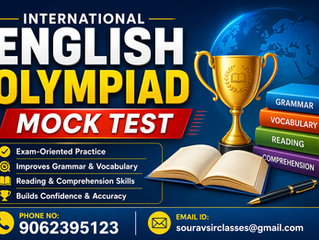International English Olympiad mock test interface showing multiple-choice questions on grammar, vocabulary, and reading comprehension with answer options and solution explanations. Designed for school students preparing for English Olympiad exams, the layout highlights structured practice, performance improvement, and exam readiness through interactive testing and detailed analysis for better learning outcomes.