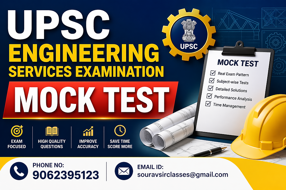 UPSC Engineering Services Examination (ESE) mock test series banner featuring advanced engineering practice questions, exam-style problem sets, and detailed solutions for aspirants. Visual highlights include technical diagrams, analytical problem-solving elements, and structured test formats designed to improve accuracy, speed, and conceptual clarity. Ideal for serious candidates preparing for competitive engineering exams with performance tracking.