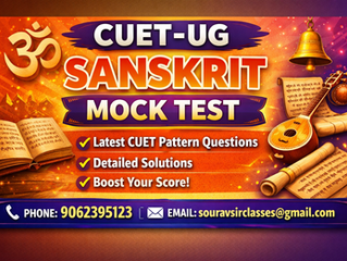 CUET-UG Sanskrit mock test page displaying structured practice questions, detailed answers, and exam-oriented content for undergraduate entrance preparation. The layout includes Sanskrit language questions based on CUET syllabus, helping students improve conceptual clarity, speed, and accuracy. Ideal for aspirants preparing for CUET UG Sanskrit exam with real exam pattern mock tests and performance evaluation.