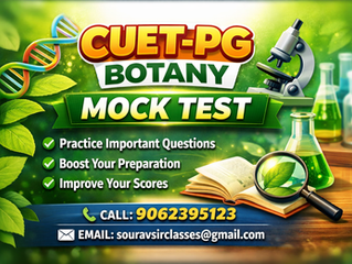CUET-PG Botany mock test interface showing multiple-choice questions from plant physiology, genetics, ecology, and taxonomy with detailed solutions and explanations, designed for postgraduate entrance exam preparation to improve accuracy, conceptual clarity, and performance.