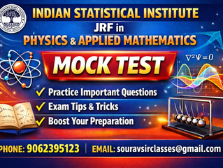 ISI JRF mock test for Physics and Applied Mathematics featuring advanced practice questions, numerical problem-solving, and detailed step-by-step solutions designed for students preparing for the Indian Statistical Institute Junior Research Fellowship entrance exam with a focus on conceptual clarity and accuracy.