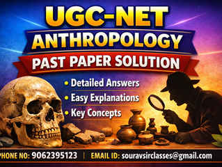 UGC NET Anthropology previous year question paper solutions displayed with detailed explanations, concept clarity, and structured answers for exam preparation. The content includes unit-wise solved questions, important topics, and analytical insights designed to help aspirants understand key concepts, improve answer-writing skills, and enhance overall performance in the UGC NET Anthropology examination through a systematic and focused study approach.