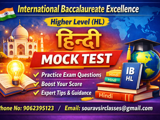 International Baccalaureate IB Hindi Higher Level HL mock test interface showing structured practice questions, reading comprehension passages, and writing tasks designed to improve language skills, exam readiness, and performance for students preparing for IB Hindi HL examinations.