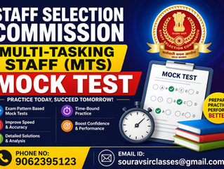 SSC MTS mock test practice interface showing structured question sets, multiple-choice answers, and performance analysis dashboard designed for students preparing for Staff Selection Commission Multi-Tasking Staff examination. The visual highlights exam-level questions, time tracking features, accuracy improvement tools, and a clean educational layout suitable for competitive exam aspirants aiming for government job success.