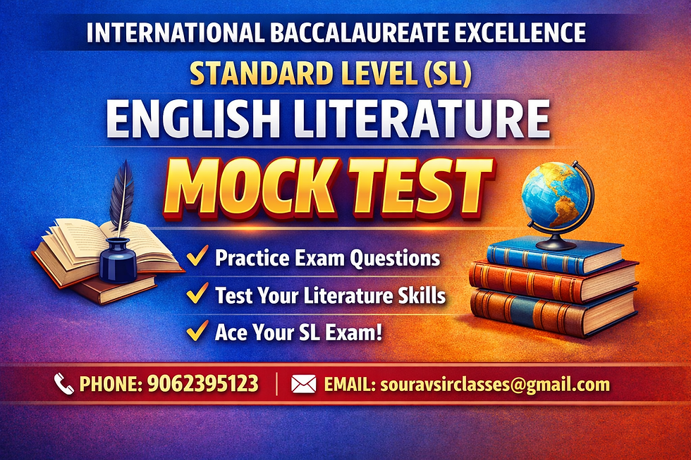 International Baccalaureate SL English Literature mock test page showing practice questions, literary analysis exercises, and exam-style content designed to help students improve comprehension, critical thinking, and writing skills for achieving excellence in IB English Literature examinations.
