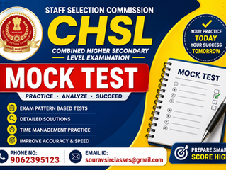 SSC CHSL Mock Test thumbnail featuring a clean and professional academic design with bold typography highlighting Combined Higher Secondary Level exam preparation. The visual includes subtle educational elements like answer sheets, graphs, and digital test icons in a vibrant yet eye-soothing color palette, designed to attract students and aspirants preparing for Staff Selection Commission exams and enhance engagement on educational blog platforms.