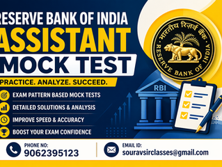 Reserve Bank of India Assistant Mock Test practice paper featuring a clean and professional layout with sections for reasoning, numerical ability, and English language. Designed for students preparing for RBI Assistant exams, the content highlights structured questions, detailed solutions, and exam-oriented patterns to enhance problem-solving skills, improve accuracy, and build confidence for competitive banking examinations.