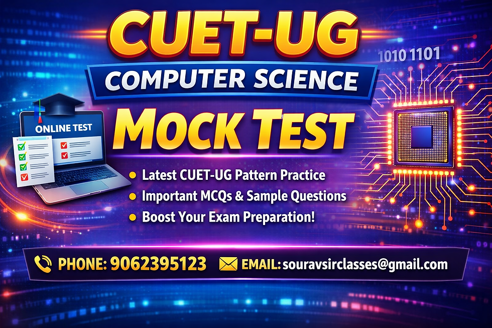 CUET UG Computer Science mock test interface showing multiple choice questions, coding-based problems, and logical reasoning sections designed for undergraduate entrance exam preparation. The screen highlights detailed solutions, performance tracking, and exam-level practice content to help students improve accuracy, speed, and conceptual understanding for achieving high scores in CUET Computer Science examination.