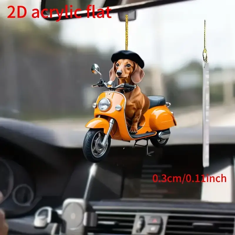 1pc Acrylic Dachshund Dog Motorcycle Rearview Mirror Charm & Keychain - Perfect