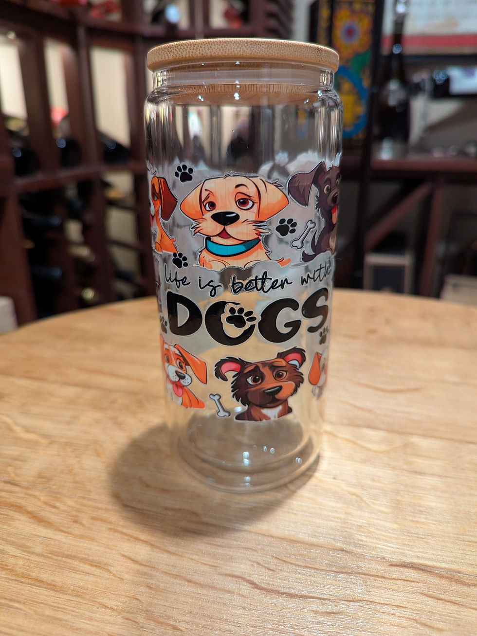 Glass Can Snow Globe Double Wall 20 oz Tumbler - "Life is Better with Dogs"