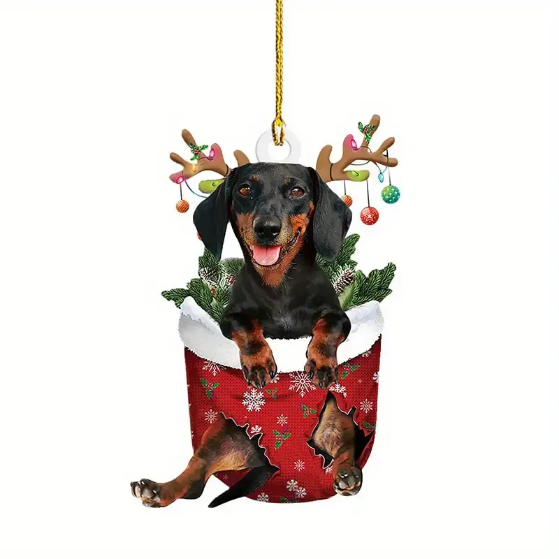 Christmas Dachshund Stocking Dog Ornament Acrylic