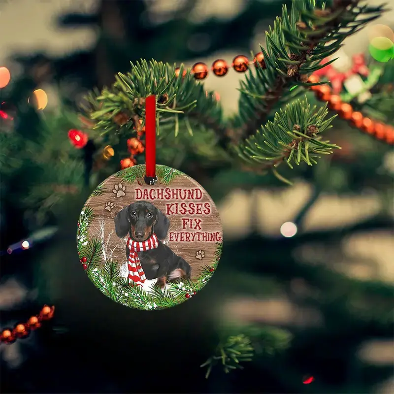 Dachshund Kisses Acrylic Christmas Ornament Holiday Dog Pet