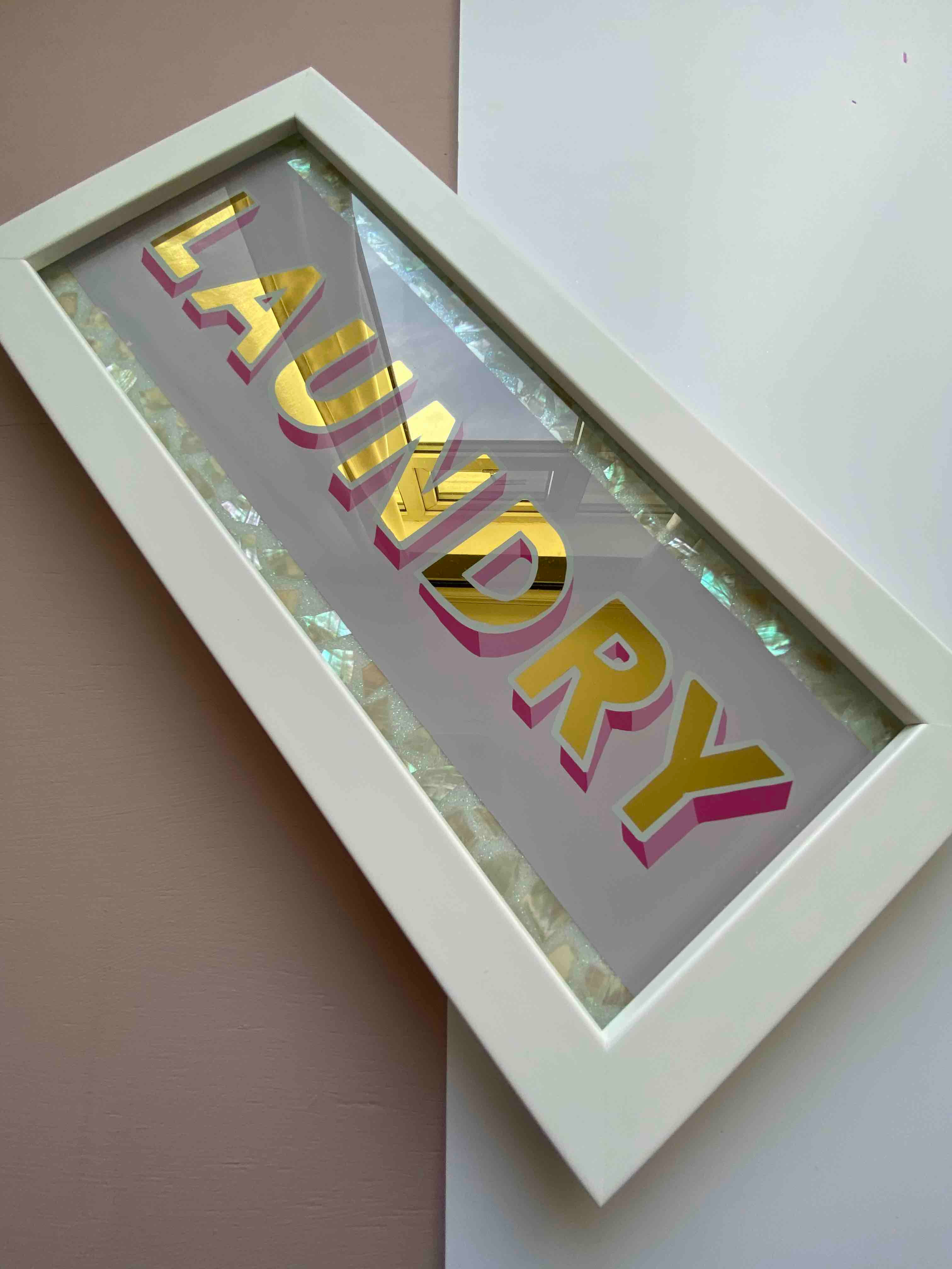 Laundry sign - glass and gold leaf