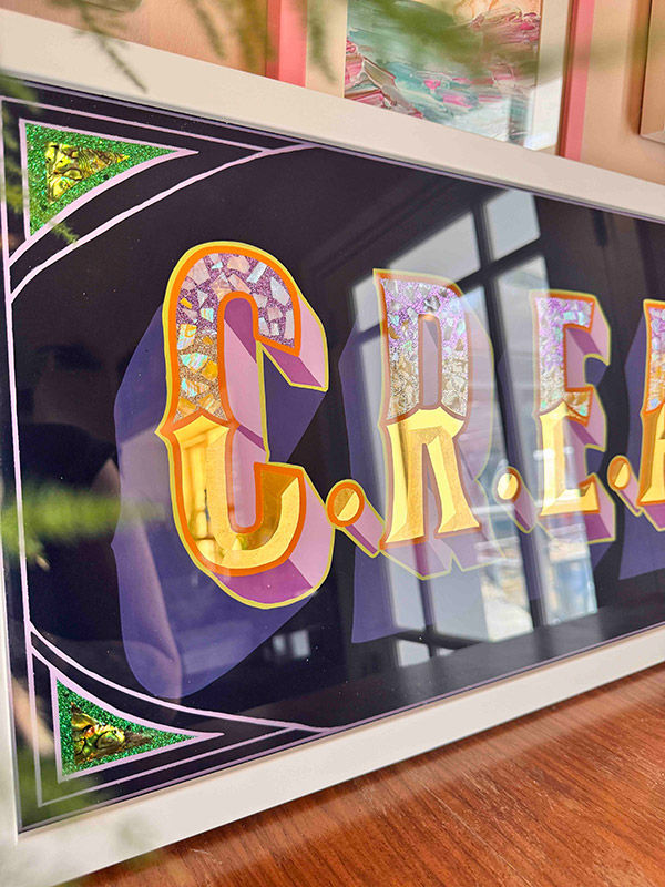 Thumbnail: hand painted framed artwork with gold leaf