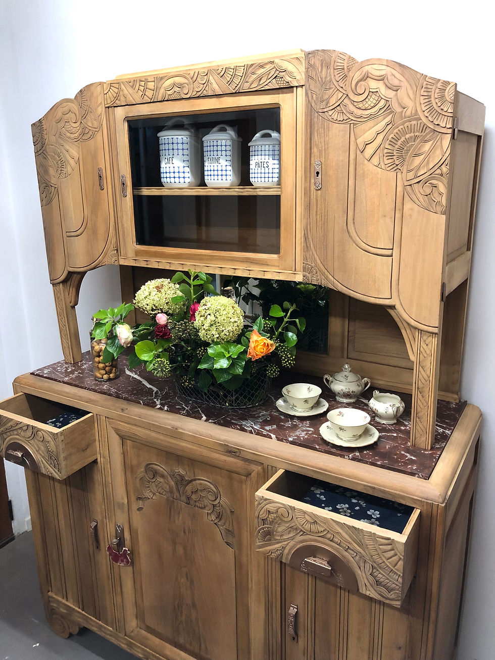 Miniature : Buffet 2 corps Art Déco en noyer