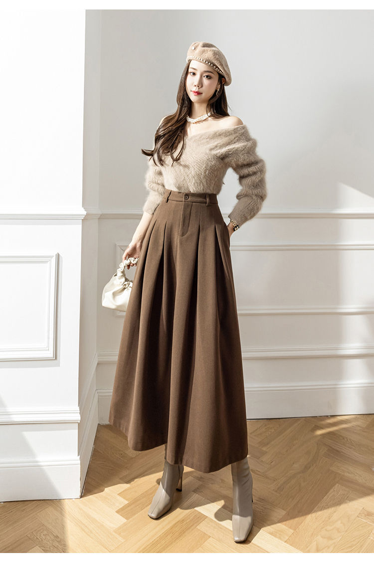 Thumbnail: Elegant Women Faux Woolen Skirt