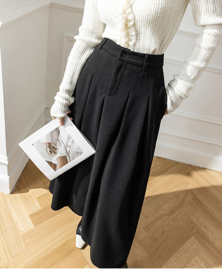 Thumbnail: Elegant Women Faux Woolen Skirt