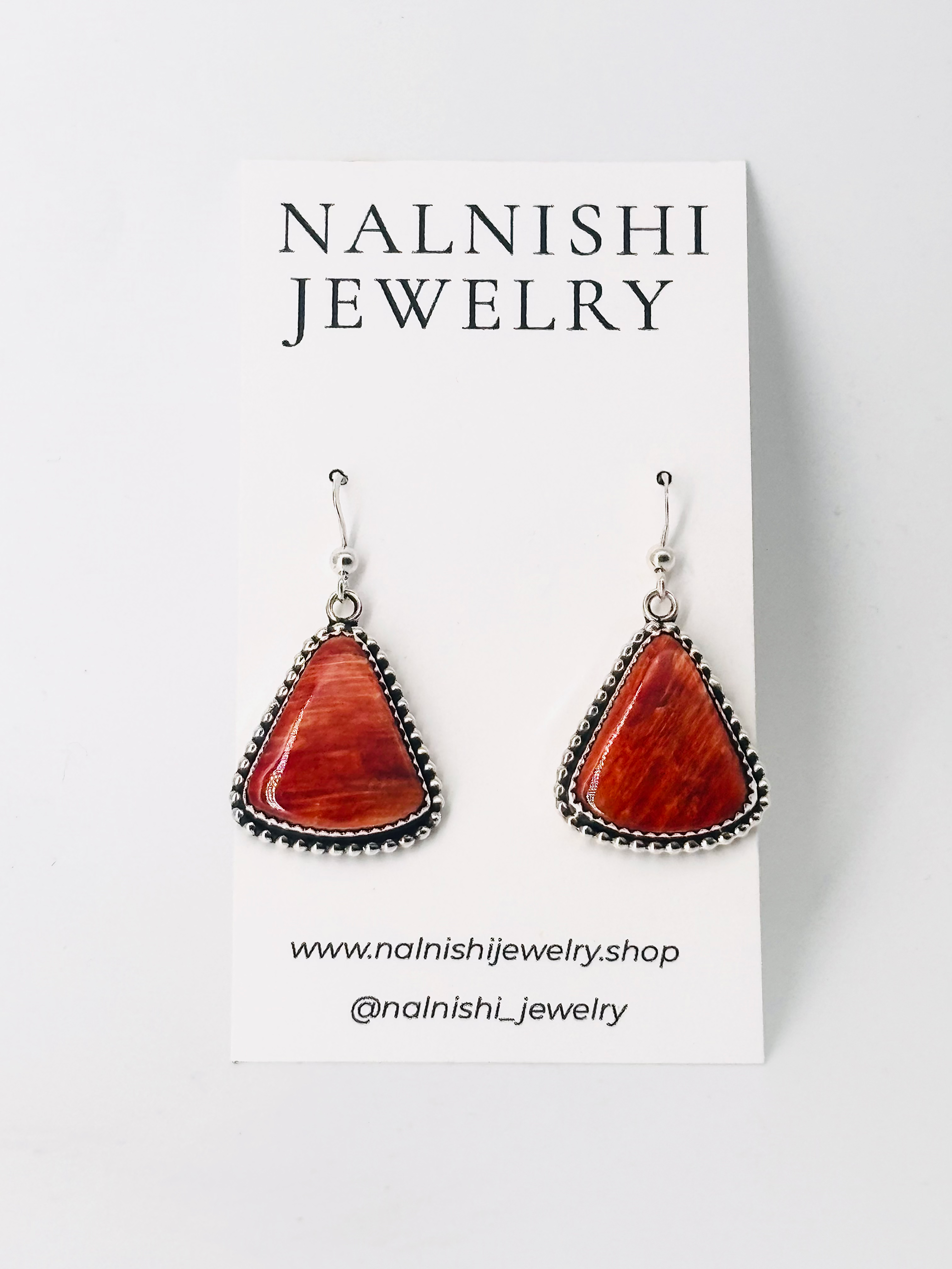 Orange Spiny Oyster Triangle Drop Earrings | Navajo Handmade