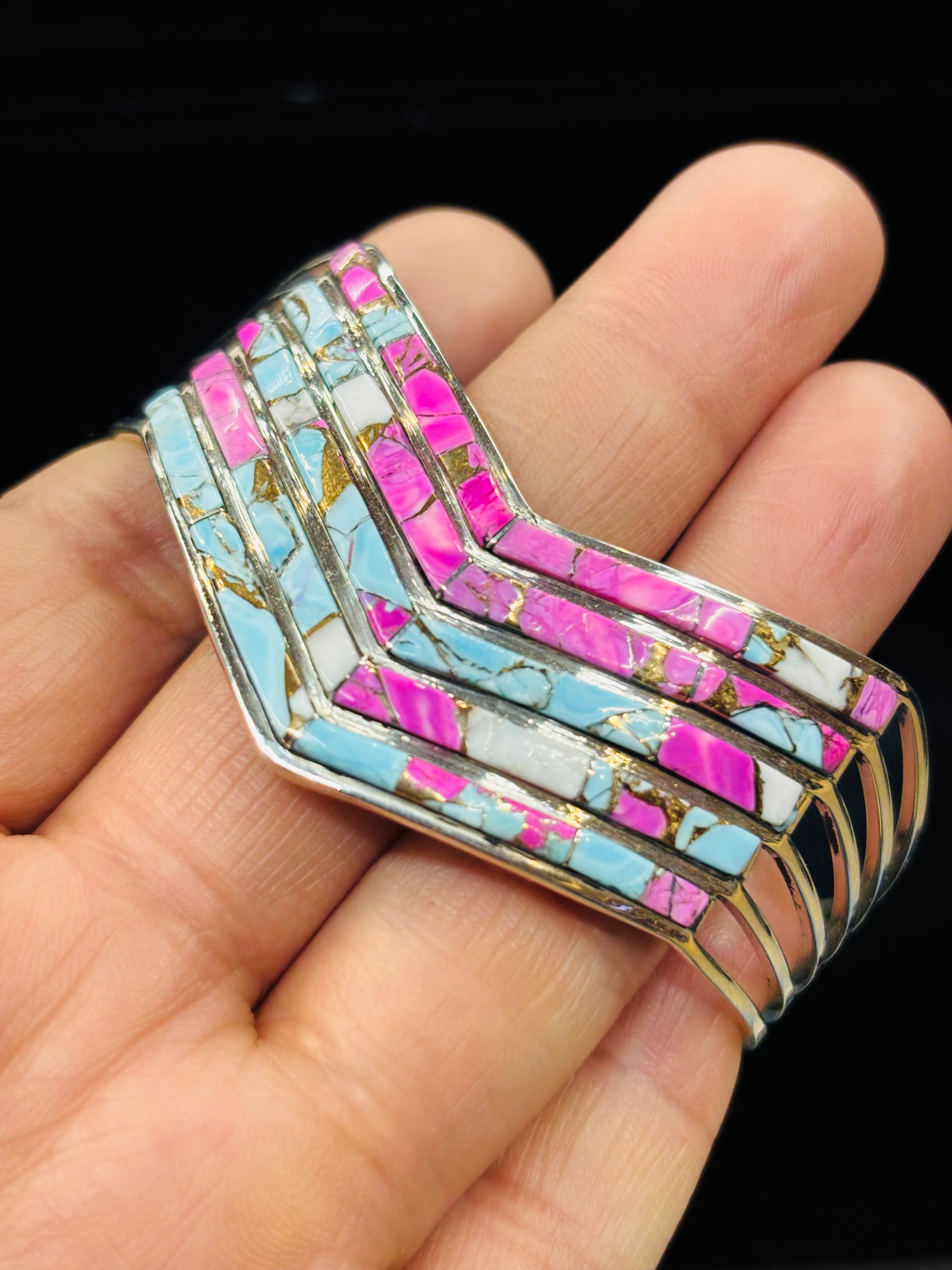 Cotton Candy Turquoise 5-Row Inlay Bracelet – Handmade by Jamie Johnson